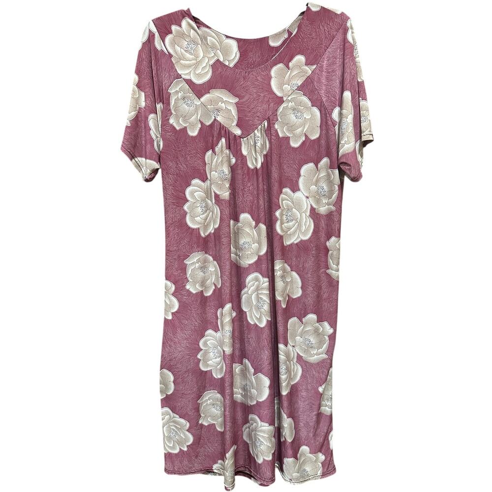 Irene Dress Size L Pink Brown Floral Short Sleeves Midi Tropical Vacation Beach